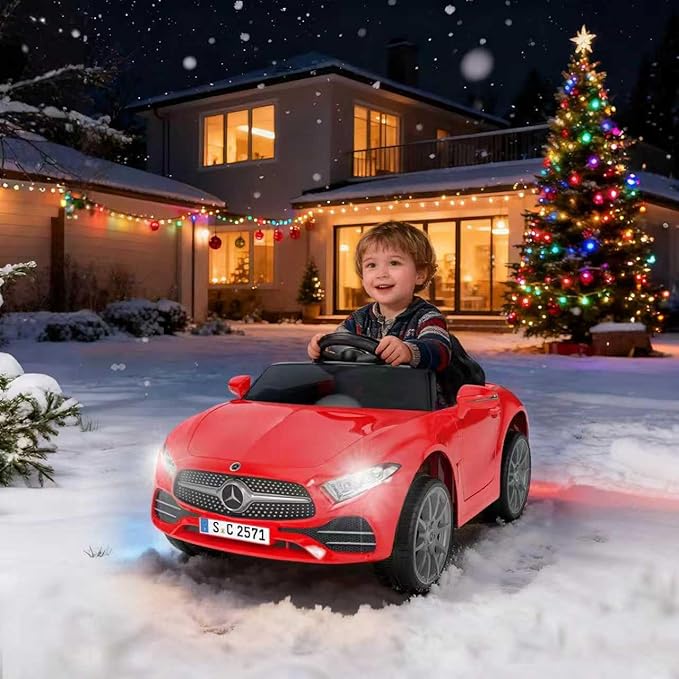 12V Kids Ride On Car with 2.4G Remote Control,Battery Powered Electric Car Ride On Vehicle Double Doors, 5 Point Safety Belt,LED Light (SC-Red)