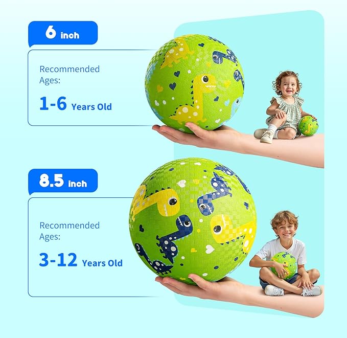 ZOOJOY Pack of 4 Playground Balls, 6" Rubber Bouncy Kickball Set for Toddlers Ages 1-6, Indoor & Outdoor Dodgeball Balls for Kids with 2 Hand Pumps & Gift Boxes – Fun School & Party Toys