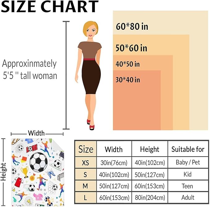 Soccer Blanket for Kids - 50x60 Inches Soft Fuzzy Cozy Throws Gifts for Soccer Players - Colorful Sports Throw Blanket for Couch, Living Room & Office