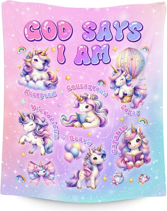Unicorn Fleece Blanket for Girls & Women, Soft Plush Kids & Adults Blanket, Inspirational Gift for Her & Daughter, 60"x80"