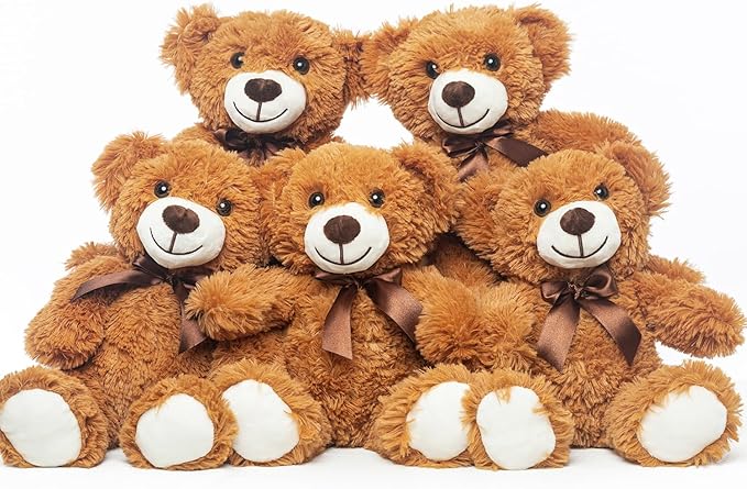 5 Pack Teddy Bears Bulk Teddy Bear Stuffed Animal Baby Shower Bear Plush Gifts for Christmas Valentine;s Day Mother's Day for Kids or Adults (5 Dark Brown)
