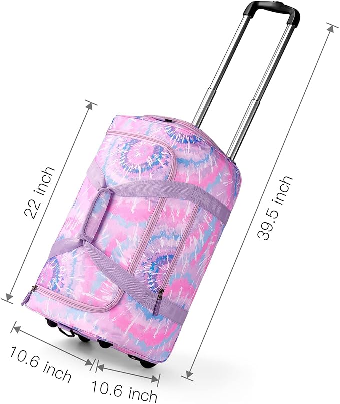 Choco Mocha Girls Tie Dye Suitcase with Wheels Kids Purple Rolling Duffle Bag for Camping Teen Girls Toddler Luggage Bag for Travel, 22inch