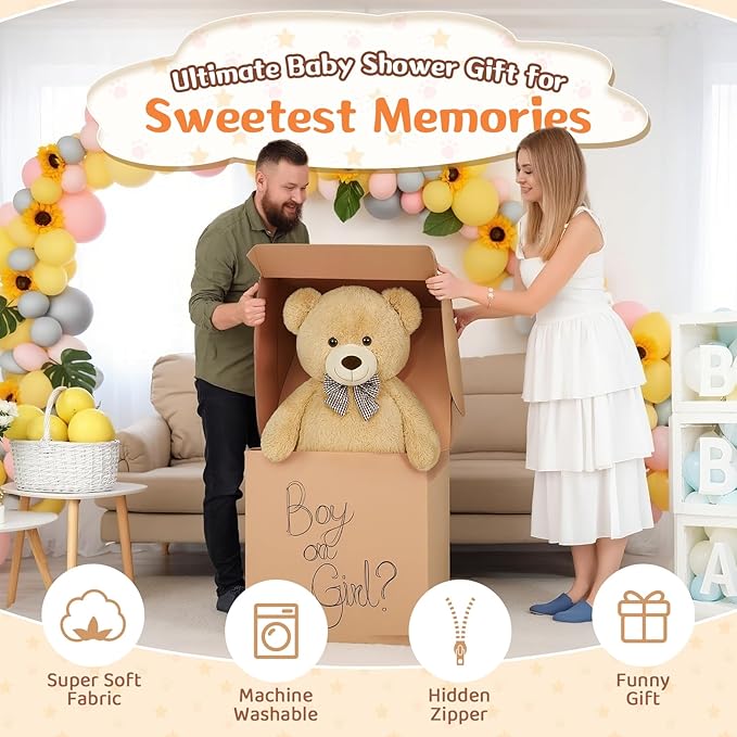 MorisMos Bow Tie Giant Teddy Bear 4 Feet, 47inch Stuffed Animal Big Teddy Bear Plush, Classic Girlfriend Boyfriend Gift Birthday, Brown