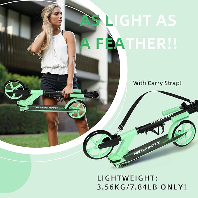 Foldable Kids Scooter with 8 inch Sturdy Wheels - Scooters for Kids, Teens, Adults Ages 8+, Adjustable Handlebar, Gift for Boys&Girls, 220lbs Max Load, Bearing ABEC7,Cup Holder