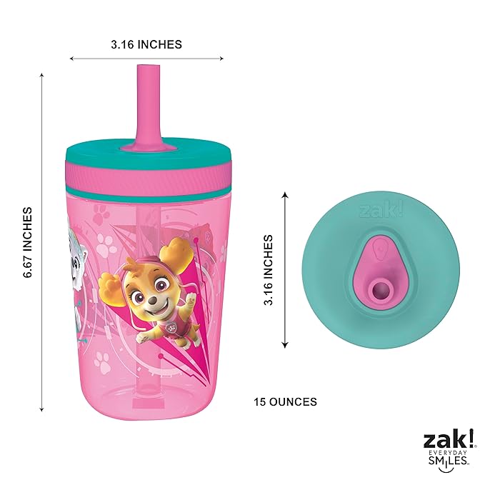 Zak Designs Kelso 15 oz Tumbler Set (Paw Patrol Skye & Everest) Leak-Proof Screw-On Lid with Straw Made of Durable Plastic and Silicone, Perfect Cup Bundle for Toddlers, Kids (2pc Set)