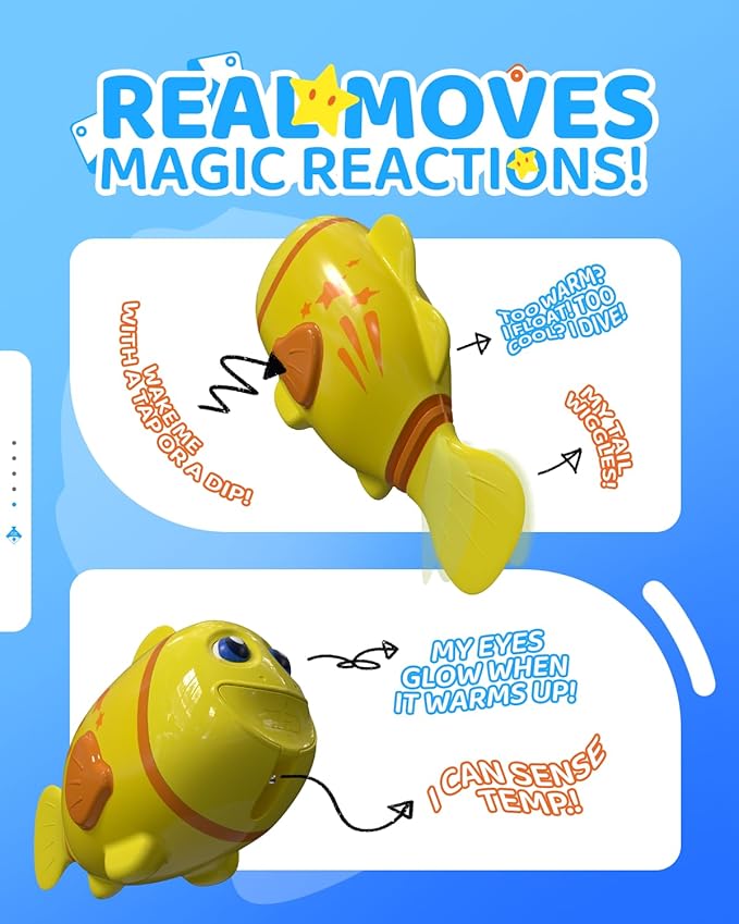 Rechargeable Swimming Fish Toy, Light up Bath Toys with Temp-Color Eyes for Baby Bath, Alive Pool Diving Toys for Kids Ages 4-8, Toddler Bathtub, Water Table