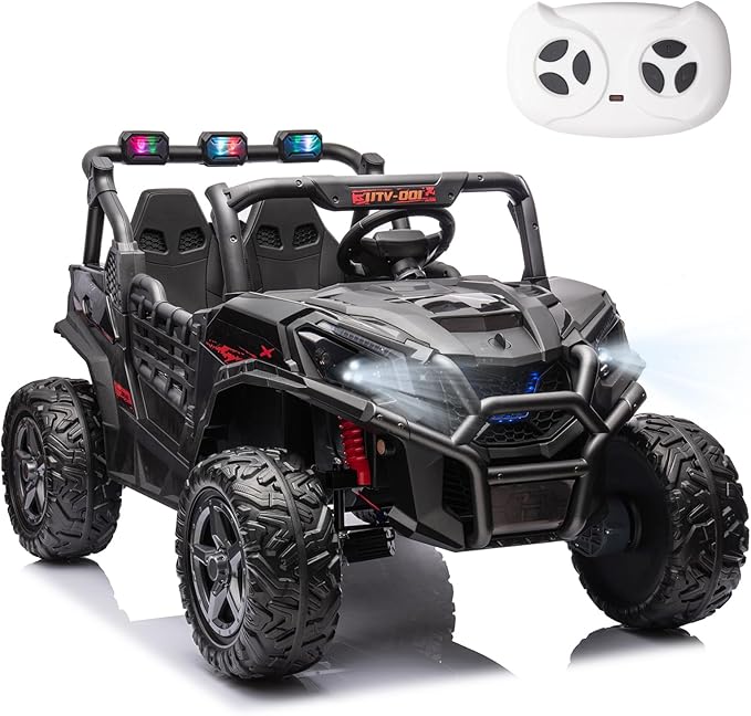 FINITO 2 Seats 24V 4x4 Motorized Ride on UTV Ride on Toy Car Remote Control, Kids Electric Ride on UTV,Off-Road Electric Vehicles for Boys Girls, Black