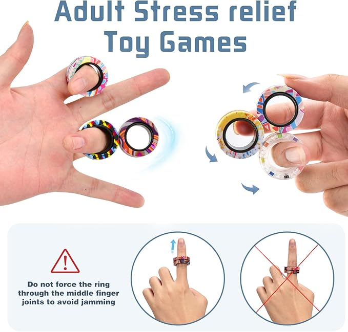 15Pcs Magnetic Adults Fidget Toys Rings,Stocking Stuffers for Kids 8-12