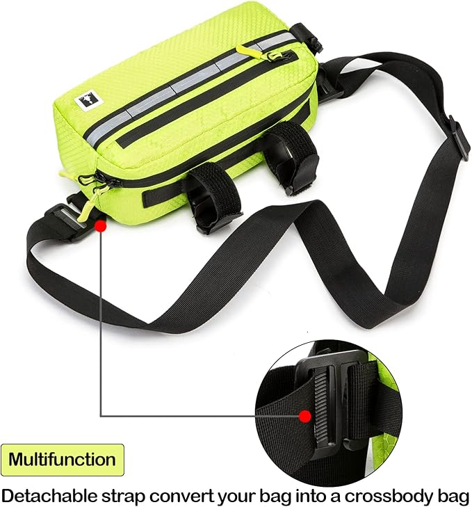 Waterproof Bike Bag, Front Handlebar Bag, Kids Handlebar Bag for Bicycles, Mount Bicycle Bag that converts to Crossbody Bag (Neo Green)