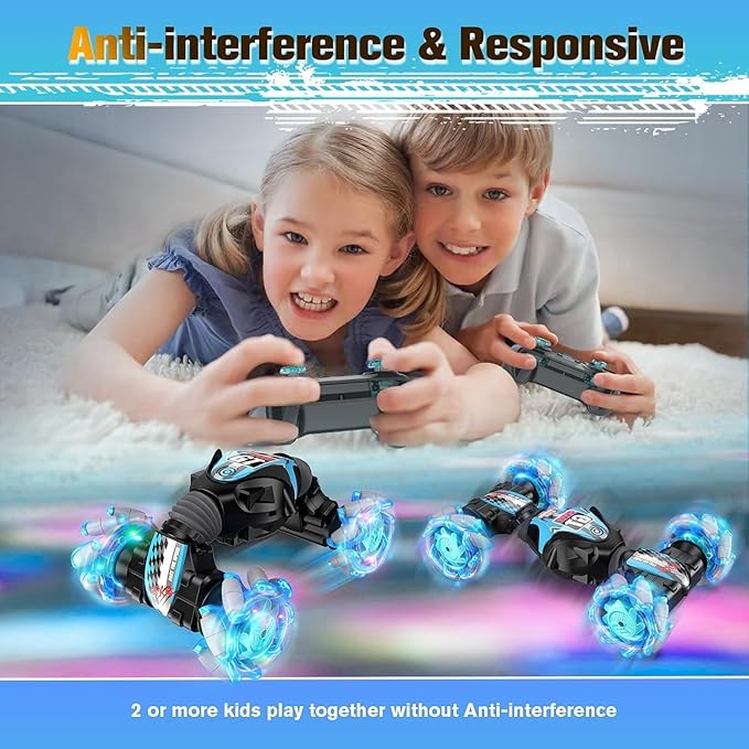 1:12 Gesture Sensing RC Stunt Car, 2-in-1 Hand Controlled Remote Control Twist Cars with Light & Music, 4WD 360° Rotate Transform Drift, Gifts for 6-8-12 Kids Age 6 7 8 9 10 11 12 Yrs Old‌(Blue)