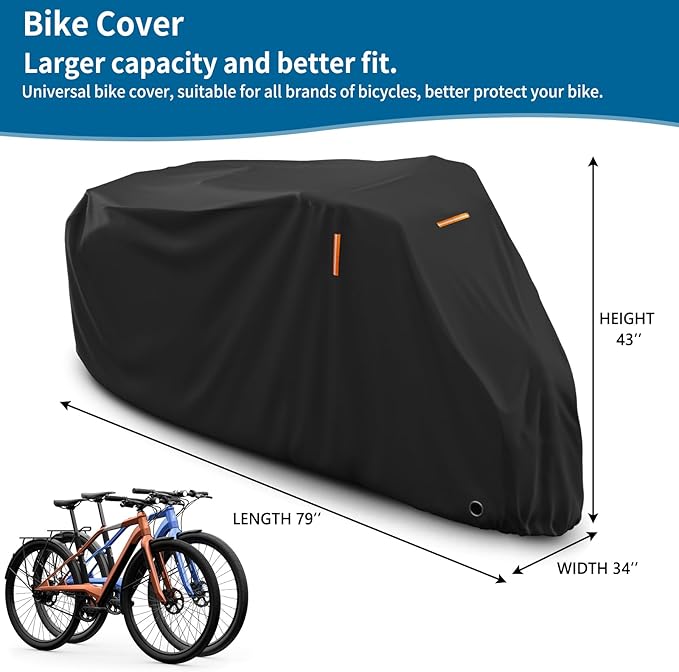 AKEfit Bike Cover, Waterproof Outdoor Bicycle Cover Rain UV Snow Proof with Anti-theft Lock Hole Outside Bike Storage Covers for Mountain Road Electric City Bike-XL for 1, 2 Bike