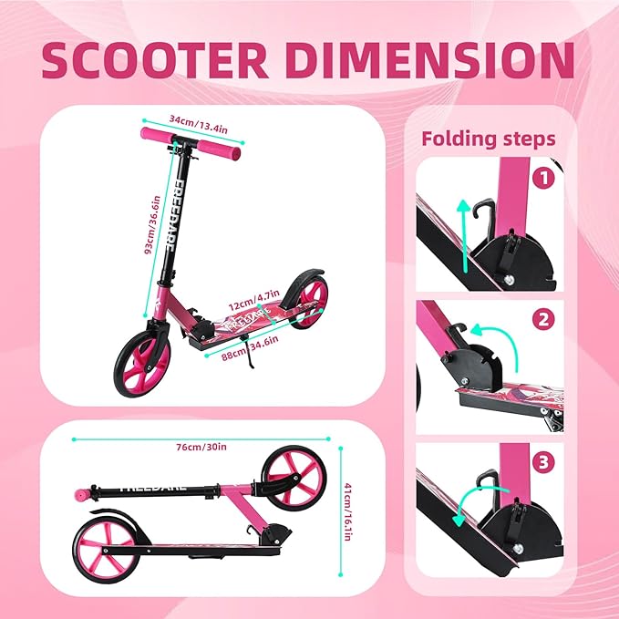 FREEDARE Kick Scooter for Kids & Adults Ages 8+, Foldable Teen Scooter with 2 Big 8-inch Wheels and 4-Level Adjustable Handlebar, Max Load 220 LBS