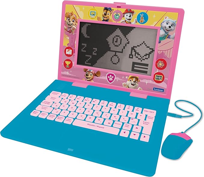 Lexibook, Paw Patrol, Bilingual and Educational Laptop Spanish/English, Toy for Children, 170 Activities to Learn, Play Games and Music, Large Screen, Pink/Blue, JC599PAGi2