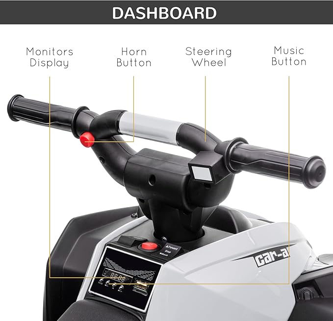 Aosom 12V Kids ATV Quad Car with Forward & Backward Function, Four Wheeler for Kids with Wear-Resistant Wheels, Music, Electric Ride-on ATV for Toddlers Ages 3+ Years Old, White