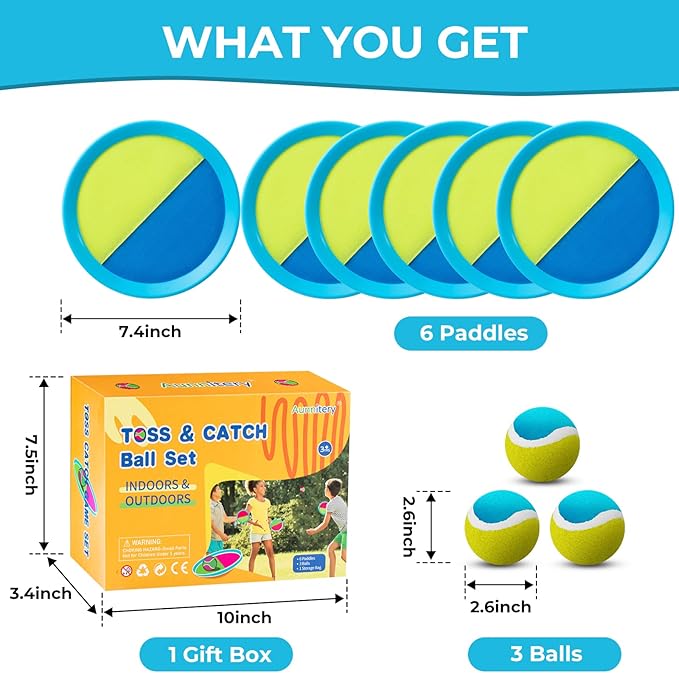 Kids Toys - Outdoor Games, Beach Toys, Toss and Catch Ball Set, Perfect Beach Games Sets Playground Sets for Backyards Easter Gifts for Kids (Light Blue)