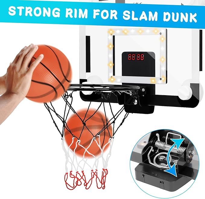 CYFIE LED Basketball Hoop, Suction Cup/Over The Door Basketball Hoop with Sturdy Backboard/Electronic Scoreboard, Sound, 3 Balls, Mini Indoor Basketball Toy Gifts for Kids Teens Boys Girls Youth