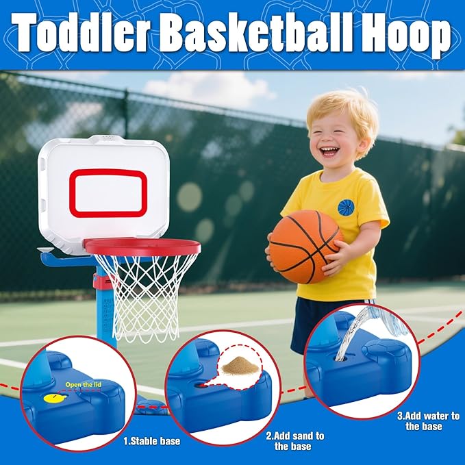 Toddler Basketball Hoop & Baseball Toy Set - Sturdy Adjustable Basketball Stand with Ball Launcher - Multi-Sport Backyard Toy for Boys & Girls Ages 1 2 3 - Includes Basketballs & Baseballs