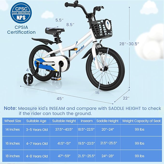 BABY JOY Kids Bike, 12 14 16 18 20 Inch Children Bikes for Boys Girls Teens 3-8 8+ Years w/Training Wheels or Kickstand, Handbrake, Coaster Brake & Removable Basket, Kids Bicycle of Multiple Colors