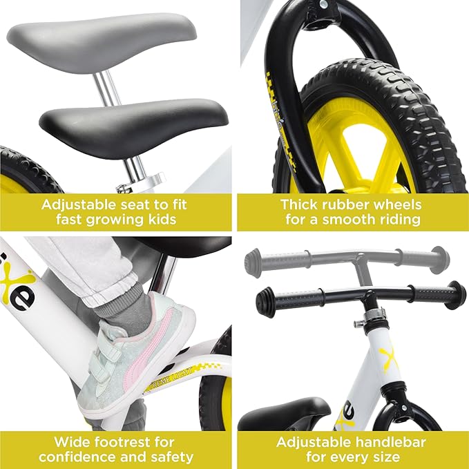 Balance Bike - 30.5 cm (12") Training Bikes for Kids and Toddlers - 1.8kg (4lbs) Kids' Balance Bike - Children Ages 3, 4, 5 - No Pedal Push Bicycle for Boys or Girls - Yellow