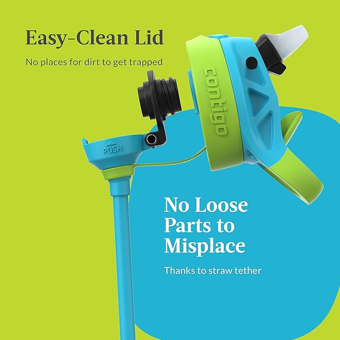 Contigo Kids 20oz 2-Pack Aubrey Water Bottles with Cleanable Silicone Straw Spill-Proof Lid Dishwasher Safe Blue Raspberry/Cool Lime & Blueberry/Juniper BPA-free