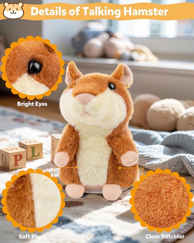 Ayeboovi Toddler Toys Talking Hamster Repeats What You Say Interactive Fun Kids Toys for Ages 2-4 Birthday Gift | Stuffed Animals Autism Toy Gifts for 2 3 4 5+ Year Old Girls Boys