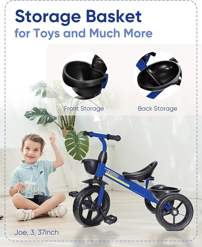 KRIDDO Kids Tricycles Age 24 Month to 4 Years, Toddler Kids Trike for 2.5 to 5 Year Old, Gift Toddler Tricycles for 2-4 Year Olds, Trikes for Toddlers, Sporty Styling, Blue