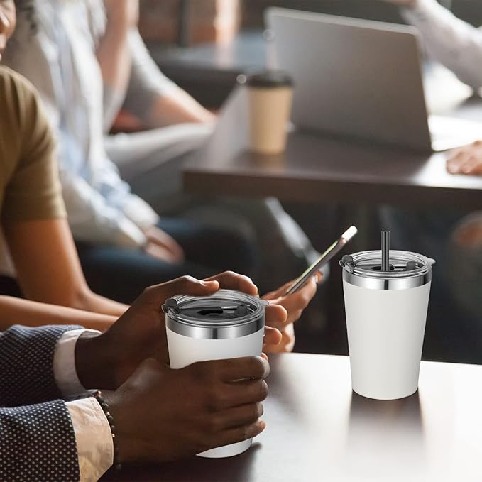 VEGOND 12oz Tumbler Stainless Steel Tumbler bulk Vacuum Insulated Double Wall Travel Tumbler with Lid and Straw Reusable Tumbler, White 1 Pack