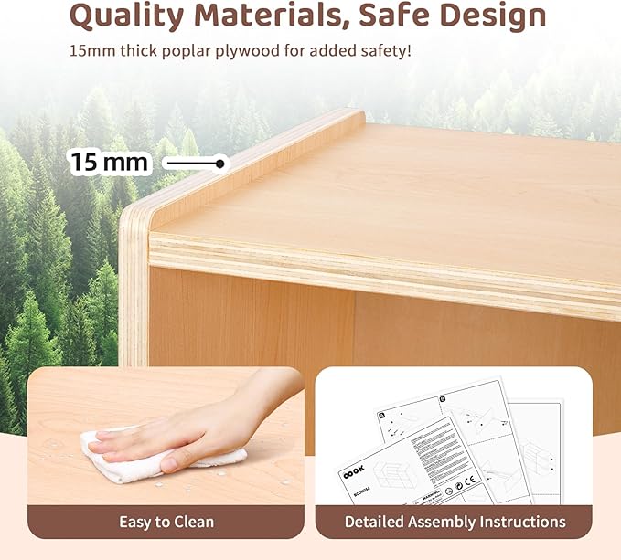 OOOK Montessori Bookshelf and Toy Storage Organizer, 2-Tier Horizontal Bookshelf, 5-Compartment Toy Storage Cabinet with Book Rack, Ideal Choice for Kids Classroom Organizer, Playroom and Daycare