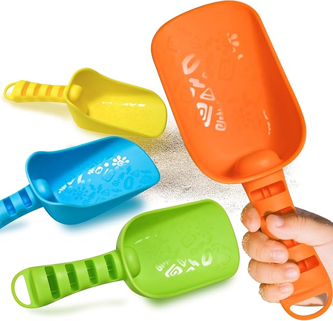 Sand Beach Shovels for Kids Heavy Duty Plastic Summer Sand Scoops Toy 4 Pack (Blue, Green, Yellow, Orange) Sandbox Garden Digging Play Gift Set Party Bundle-8.3inch