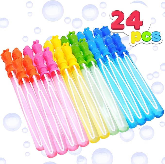 JOYIN 24 Pack 14’’ Bubble Wands Assortment, 6 Colors Giant Bubble Wands Party Favors Kids Summer Toys Outdoor Play Toys Games Christmas Birthday Party