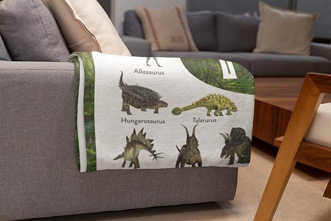 Personalized Dinosaur Blanket for Kids, Ships Next Day - Dino Throw Blanket for Boys and Girls, Toddler Bed, Room & Bedroom Decor - Educational Blankets for Children - USA Based (60x80, Sherpa)