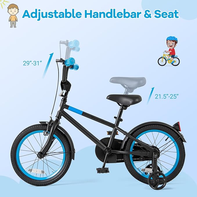 BABY JOY Colorful Macarons Kids Bike, 12 14 16 18 Inch Sporty Children's Bicycle with Training Wheels, Adjustable Handlebar & Saddle, Handbrake & Coaster Brake, Boys Girls Bike for 3-8 Years Old