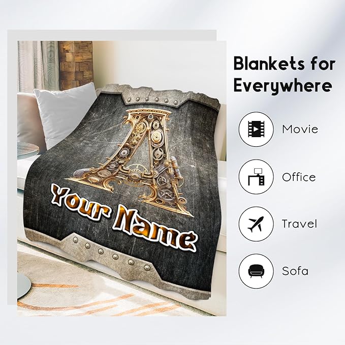 Custom Blanket - Boys Monogram Gifts - Personalized Blanket with Name - Initial Gifts for Kids - 30"x40" Soft Plush Child Throw for Couch Office