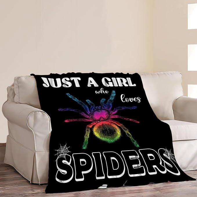 Spider Blanket for Girls Women Men Boys Flannel Fleece Just A Girl Who Lovers Throw Blanket Cozy Plush Ultra Soft Fuzzy Party Blankets for Bed Couch Sofa 60"X50"