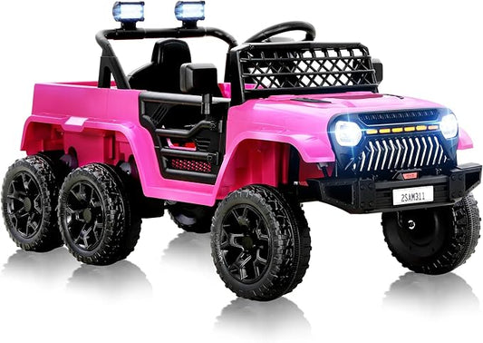 12V Power Wheels Jeep for Kids - Ride On Truck Car w/2WD/4WD Switch w/Parent Remote Control, 6 Wheels Suspension Electric Car for Kids, Pink