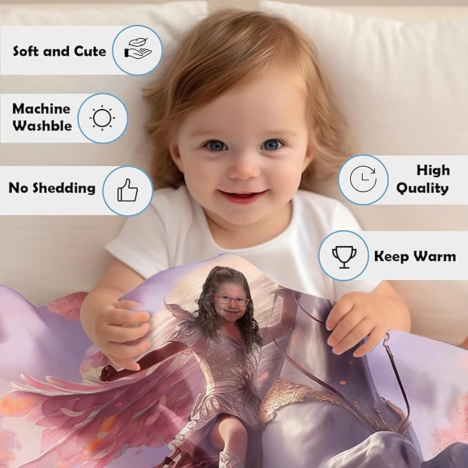 Zocoshi Personalized Princess Blanket - Kids Unicorn Design, Custom Photo Gift with Monogram, Cozy Keepsake for Baby Girl, Soft Plush Throw, Perfect Birthday Baby Shower Present