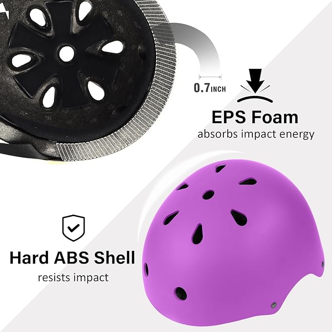 Skateboard Bike Helmet, Lightweight Adjustable, Multi-Sport for Bicycle Skate Scooter, 3 Sizes for Adult Youth & Kids