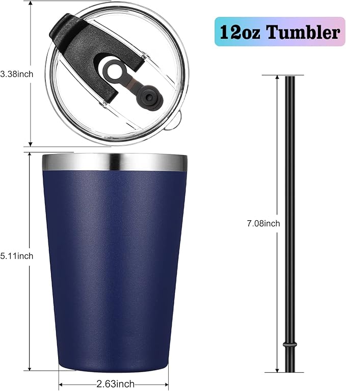 VEGOND 12oz Tumbler Stainless Steel Tumbler bulk Vacuum Insulated Double Wall Travel Tumbler with Lid and Straw Reusable Tumbler, Navy blue 12 Pack