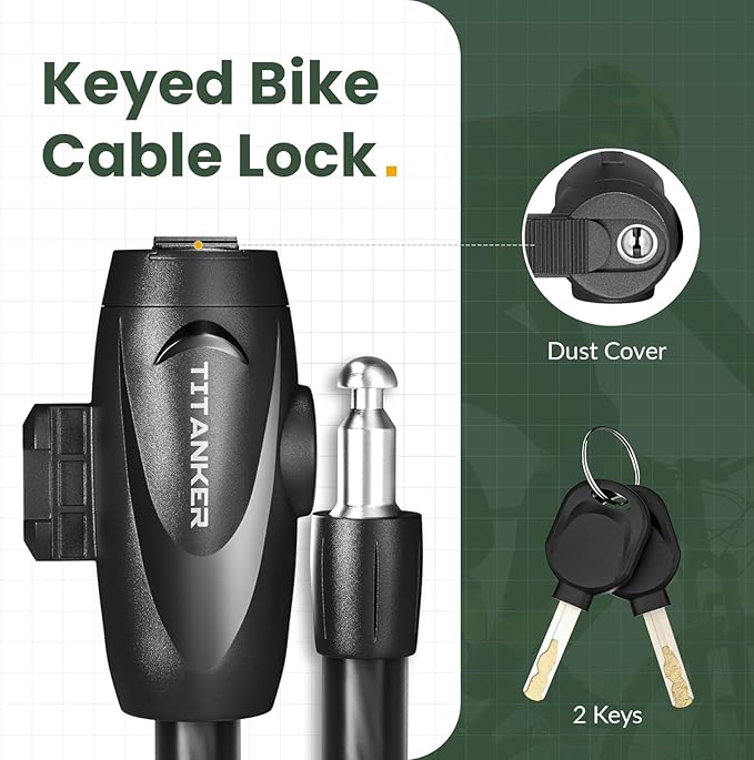 Titanker Bike Lock, 1/2 Inch Thick Bike Lock Cable Coiled Secure Bicycle Lock with Keys Scooter Lock Bike Locks Heavy Duty Anti Theft Bike Cable Lock with Mounting Bracket (4Feet, 6 Feet)