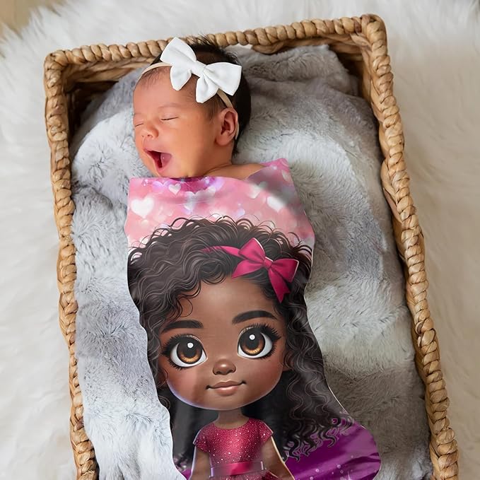 Personalized Baby Blanket, Custom Photo Kids Blanket with Name, Cute Glitter Dress Design, Soft Plush Throw Blanket, for Baby Girl