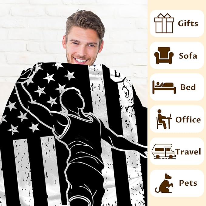 Basketball Blankets for Kids Teens Adults, Custom Name 80x60 Inches Twin Size Lightweight Soft Comfort Basketball Players Throw Blankets for Living Room Home Decor