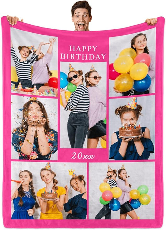 Custom Blanket with Photos, Personalized Blankets with Picture, I Love You Girlfriend Boyfriend Couples Gifts, for Birthday Christmas Women Men Adult Kids Mom Dad Wife Husband