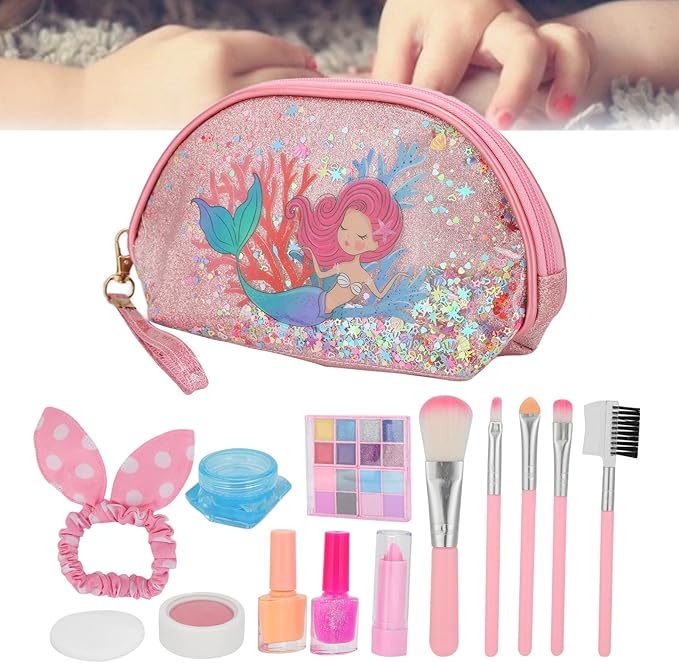 Brrnoo Kids Makeup Kit Makeup Set for Girls Portable Storage Box Bright Colors ABS Material Princess Party Play Date Toys