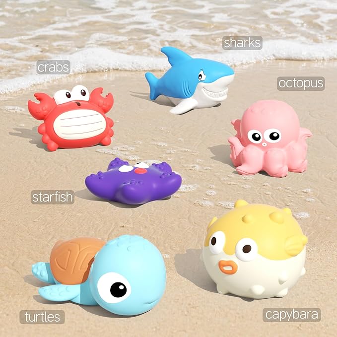 Bath Toys for Toddlers 18 Month, Bathtub Toys with 6 Baby Bath Animals, No-Hole Design Keeps Dry, Floating Toys Set for Baby 1 Year Old Boys & Girls (6 Pack)