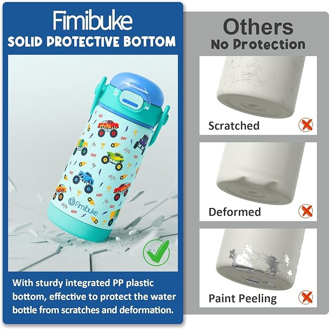 Fimibuke Kids Insulated Water Bottle with Straw Lid & Handle - 14oz BPA FREE 18/8 Stainless Steel Metal Tumbler Leak Proof Double Wall Vacuum Kids Cup Toddler Water Bottle for School Boys Girls
