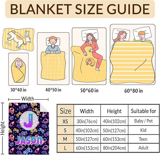 Game Gifts for Kids Toddler Teens, Personalized Throw Blanket with Name Initial Letter for Boys, Cute Custom Monogram Soft Fuzzy Blankets for Bed Couch Sofa Decor