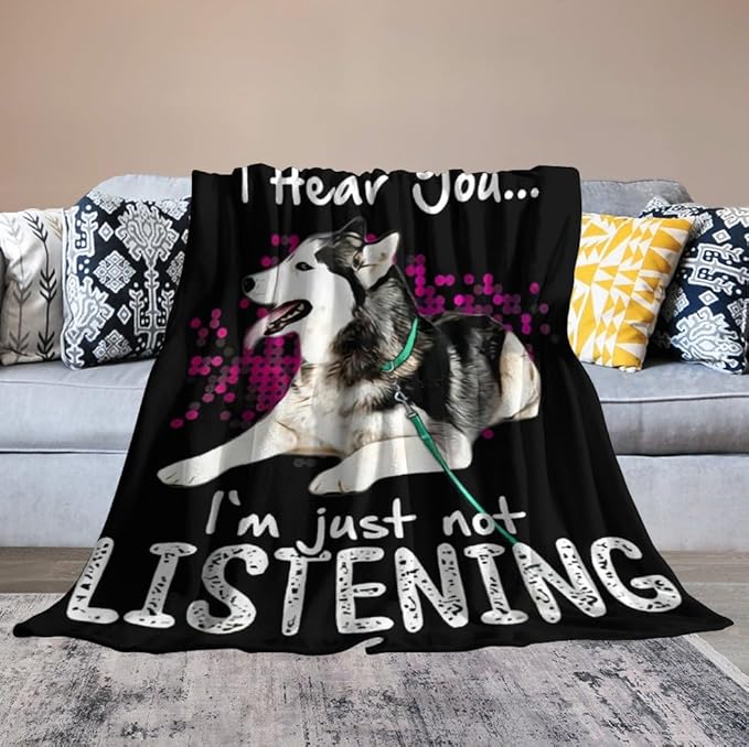 Husky Dog Blanket - Funny Throw Blanket for Kids & Adults, Soft Warm Cozy Fleece, 40"x50"