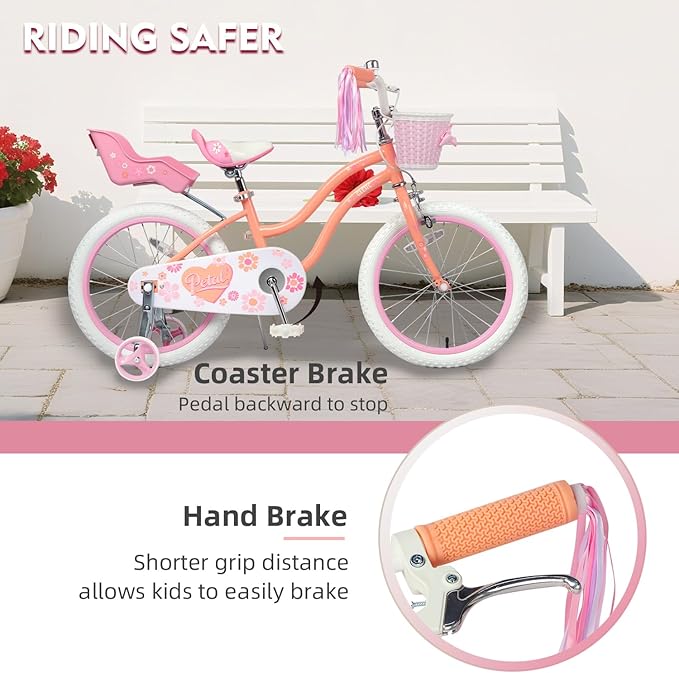 Glerc Petal Girls Bike, 12-18 Inch Kids Bike for Ages 2-9 Years Old Children, Princess Style Kids Bicycle with Training Wheels & Basket & Streamers, Multiple Colors