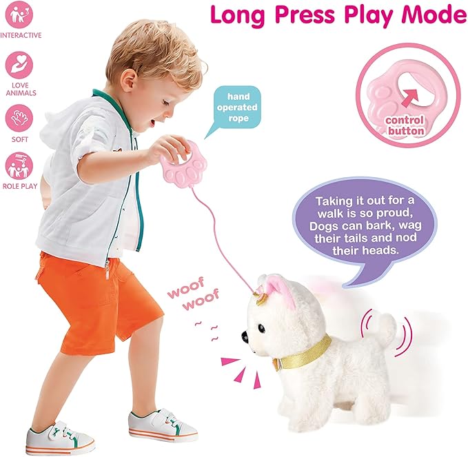 Electronic Walking Plush Dog Toy with Remote Control Leash, Realistic Interactive Puppy Pet Dog, Walking, Barking, Wagging Tail & Nod Head, Includes Puppy Accessories, Gifts for 3-6 Year Boys Girls