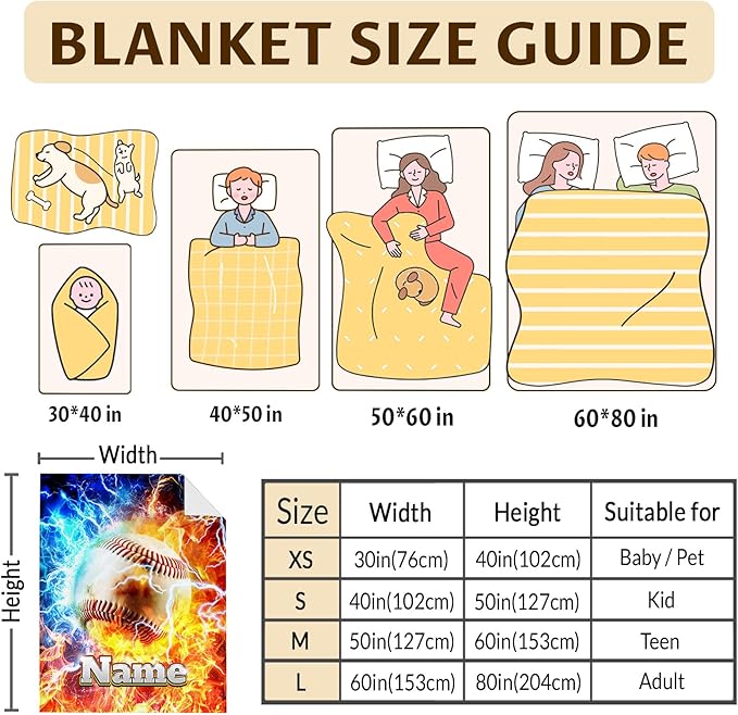 Baseball Blanket for Kids Boys 1-3, Personalized Name 40x30 Inches Small Soft Warm Cozy Custom Sports Stuff Throws Accessories Gifts for Sofa Chairs